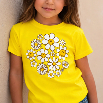 Camiseta Infantil Estampada Margaridinhas 1370 Blusa Feminina Algodão Premium Confortável Delicada