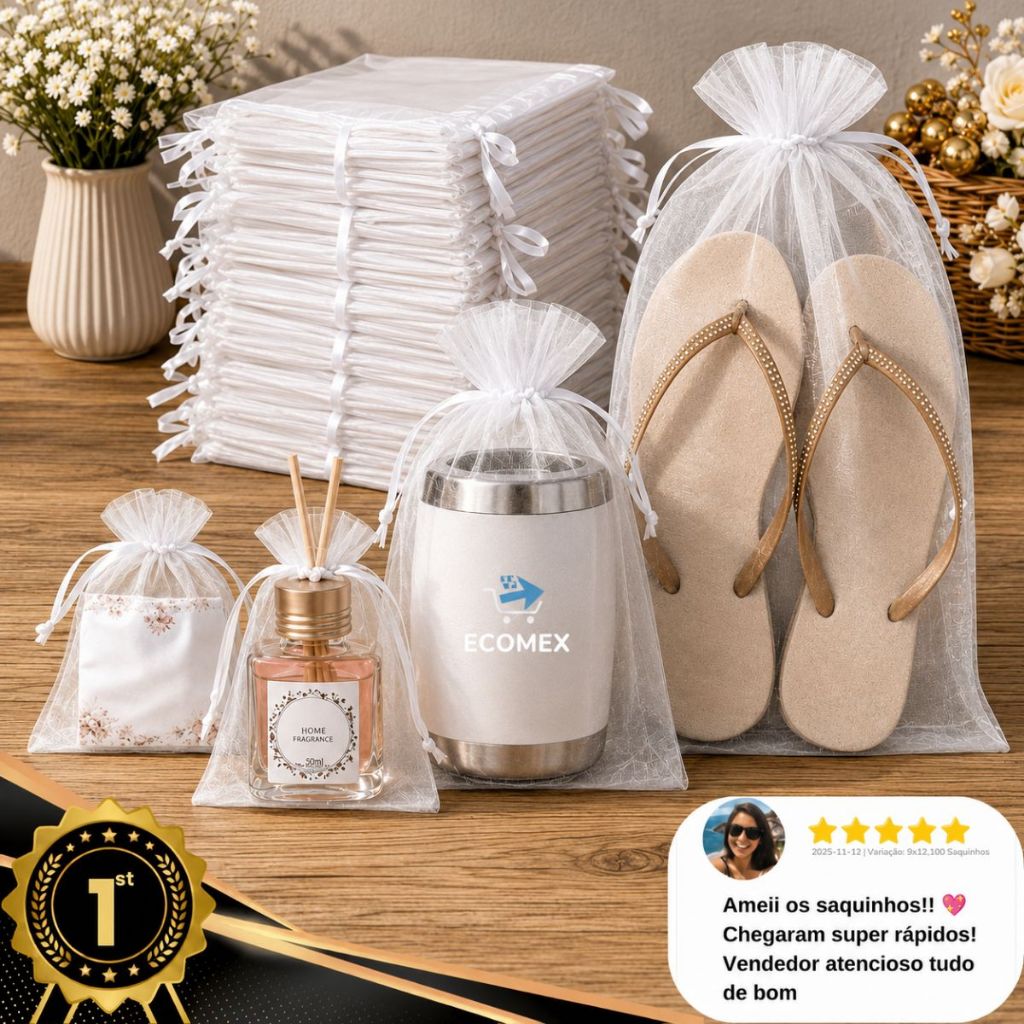 Kit 05/25/50/100 Un Saco Saquinho Organza 7x9 9x12 10x15 Branco Lembrancinha Festa Casamento