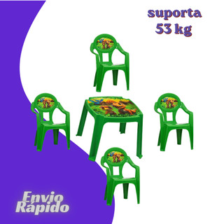 Kit Mesa Infantil + 4 Cadeira Resistente Para Alimentação Estudo Desenho Criança Banco Poltrona
