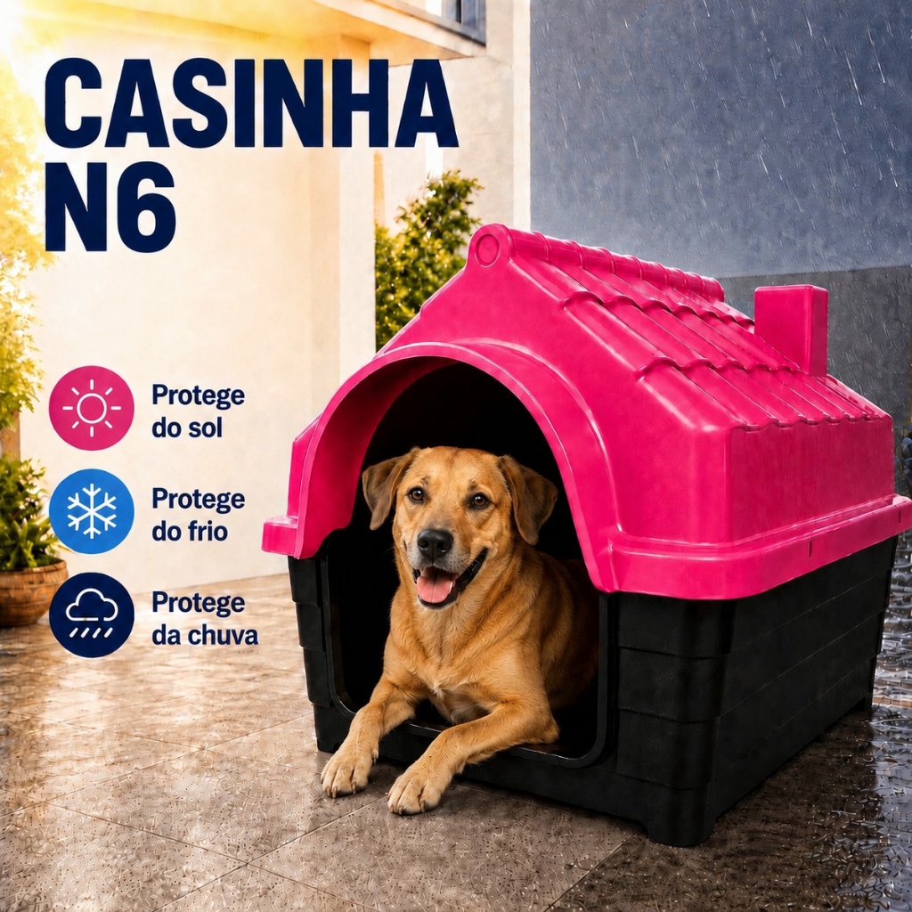 Casinha Cachorro N6 Porte Pequeno com Colchonete Casa Pet Proteção Raios UV Resistente