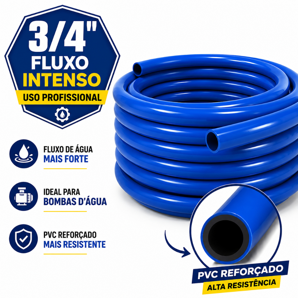 Mangueira 3/4 Alta Vazão Dupla Camada Uso em Bomba, Poço, Lava-Rápido - 05 a 35 Metros