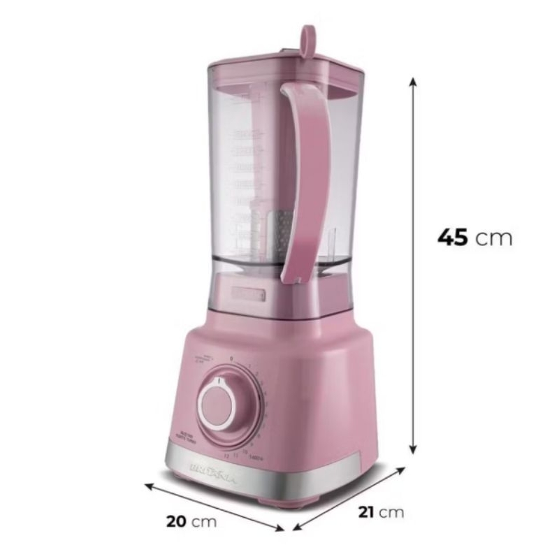 Liquidificador Rosa Britânia 3L 1400W - 6 Lâminas, 12 Velocidades.