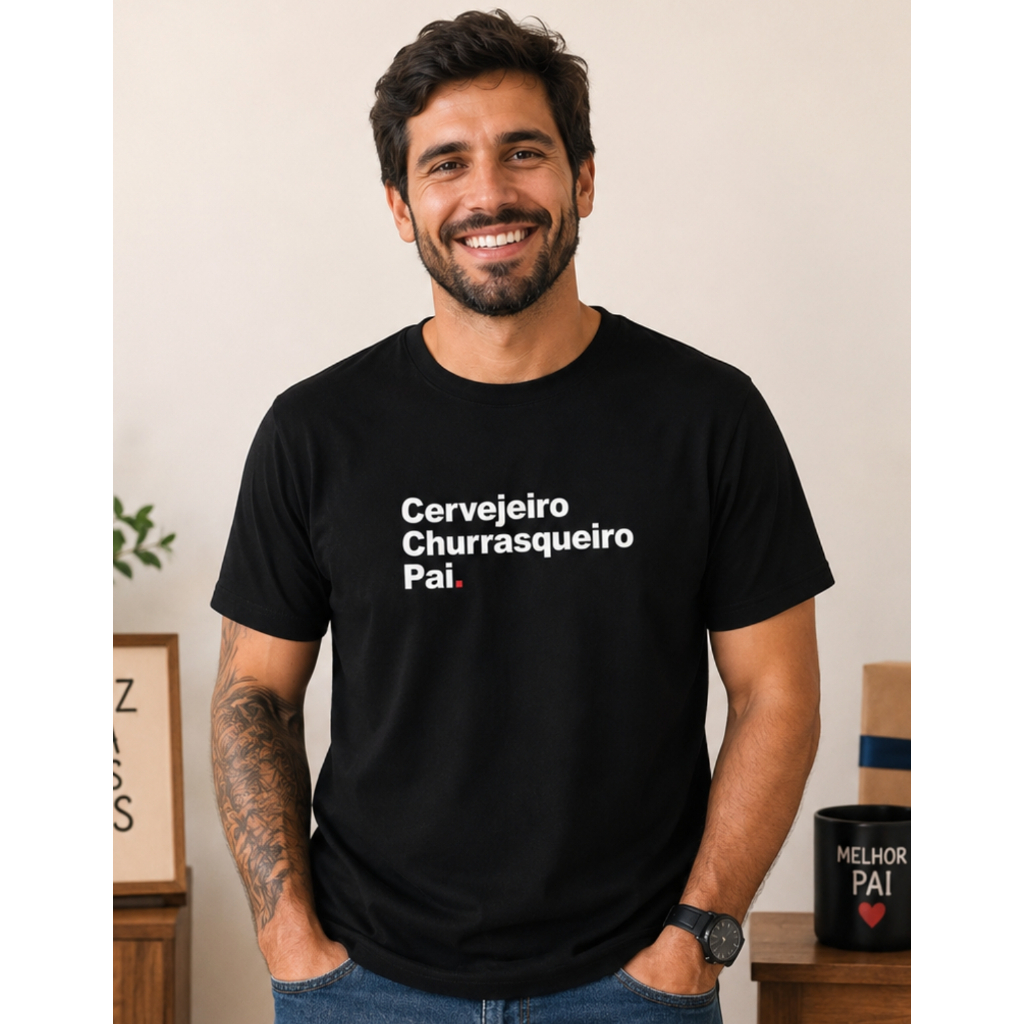 Camiseta Básica Masculina 100% Algodão Presente Dia Dos Pais Cervejeiro Churrasqueiro Pai