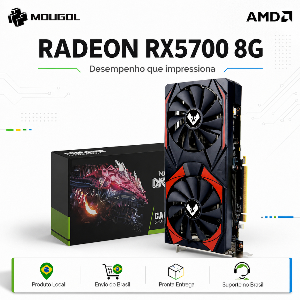Placa de Vídeo AMD RX 5700 8GB GDDR6 256 Bits PCIe 4.0 MOUGOL Dual Fan 3x DisplayPort nova na caixa com nota fiscal