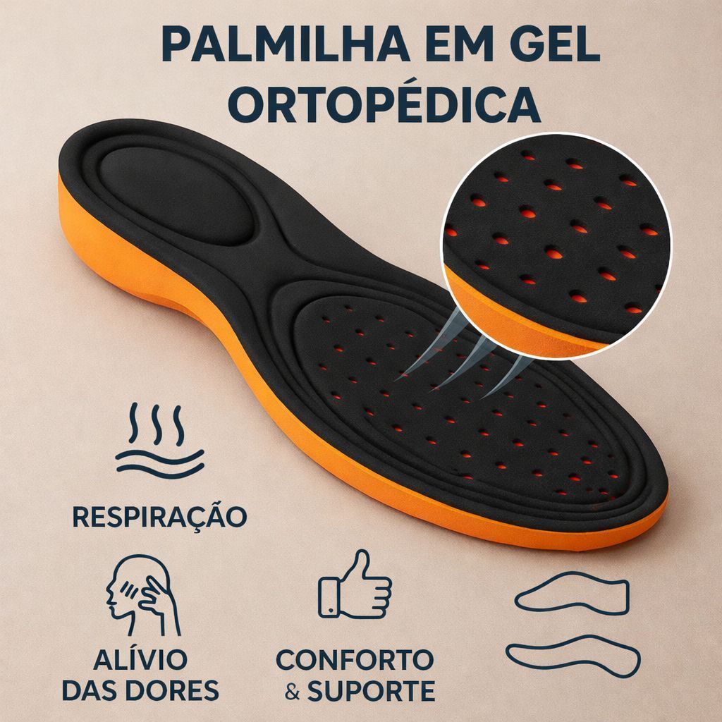 Palmilha De Gel Anatômica Ideal Alta Absorção De Impacto Confortável Ortopédica