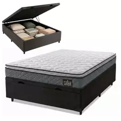Cama Box Baú Casal Colchão Espuma D33 Pillow Top Millenium 138x188x60cm Cinza/Preto Hellen - Suporta