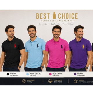 Camisa Golo polo Algodão Poliéster Elastano Masculina com símbolo maior