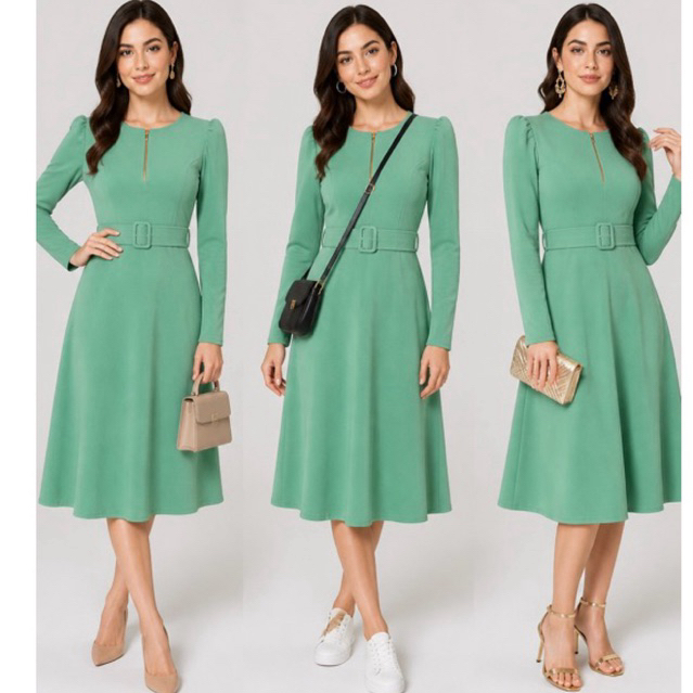 vestido com ziper gode evangélica com cinto em malha crepe liso