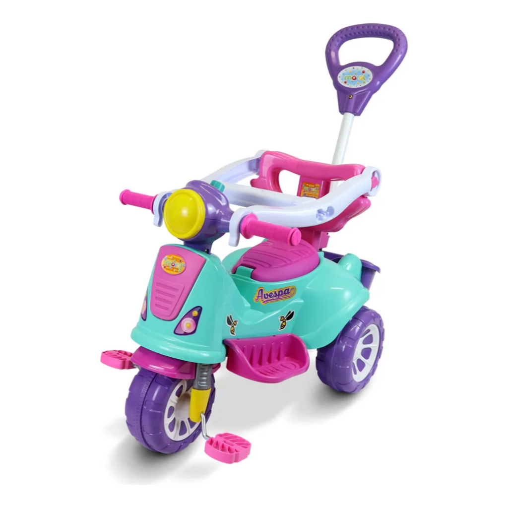 Triciclo Motoca C/ Guia Passeio E Pedal Avespa Pink Maral