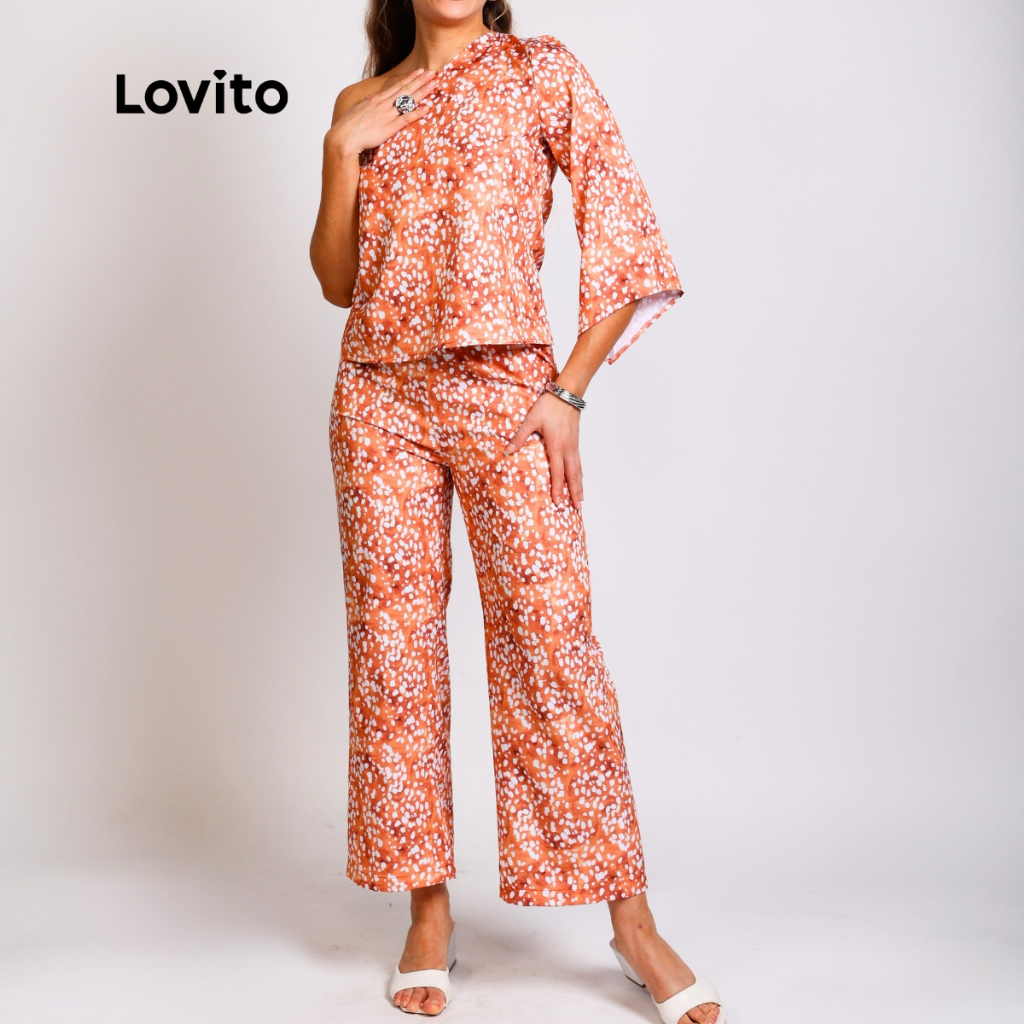 Lovito Calça Reta Estampada Elástico Cintura PTB19942024