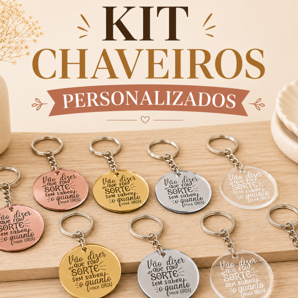 Kit Chaveiros Personalizado Acrílico Espelhado Lembrancinha Festa Empresa Escola Com Argola
