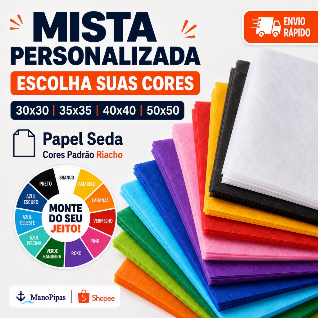 Papel Seda Mista Personalizada 30x30 35x35 40x40 Escolha Cores Artesanato Embalagem