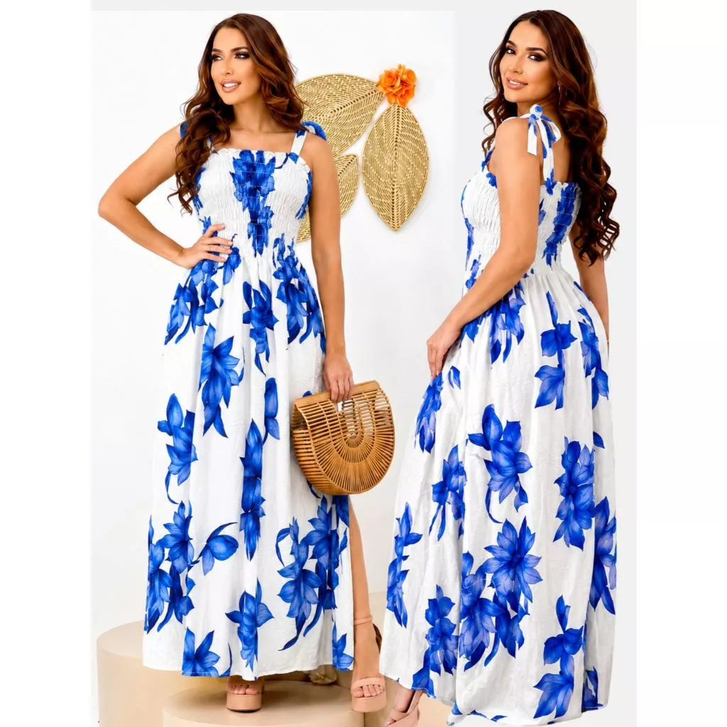 Vestido longo moda cristã feminino em Viscose/Viscolinho casual de alça Muito Lindo com elástico.