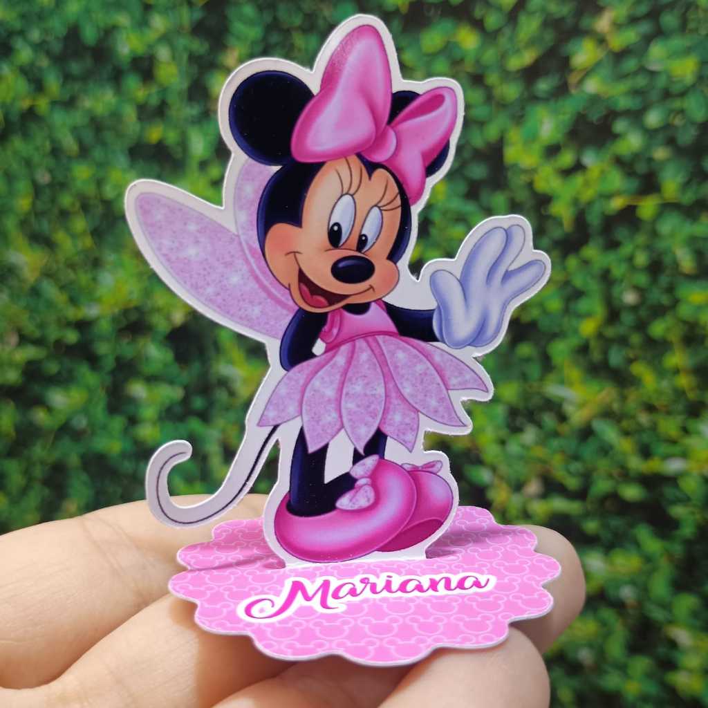Apliques 3D Para Caixinha Acrilica 5x5 ou Latinha Minnie Fada Rosa Personalizado para Lembrancinha