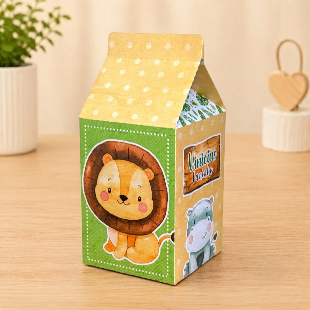 Caixa Milk Safari kit Lembrancinha Personalizada Aniversário Infantil