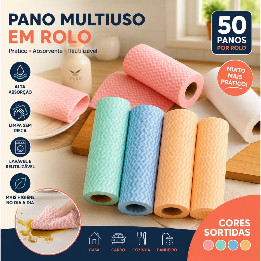 100 Panos Multiuso Limpeza Diária Antibacteriano Rolo 25x30cm Limpeza Pia Moveis Bobina Duhome