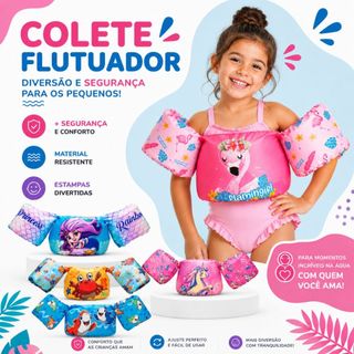 Colete Flutuador Infantil Salva Vidas Braçadeiras Criança Piscina Praia 14 a 25kg