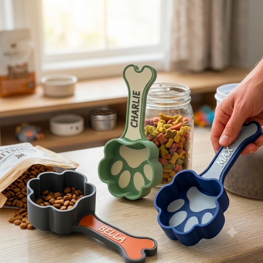 Kit Personalizado Colher de Ração Dosadora Pet de Patinha Cachorro Gato Pegador Concha Dispenser