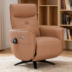 Poltrona de Massagem Reclinável Elétrica com Aquecimento Bravinni L07 Couríssimo Caramelo - Lyam Decor