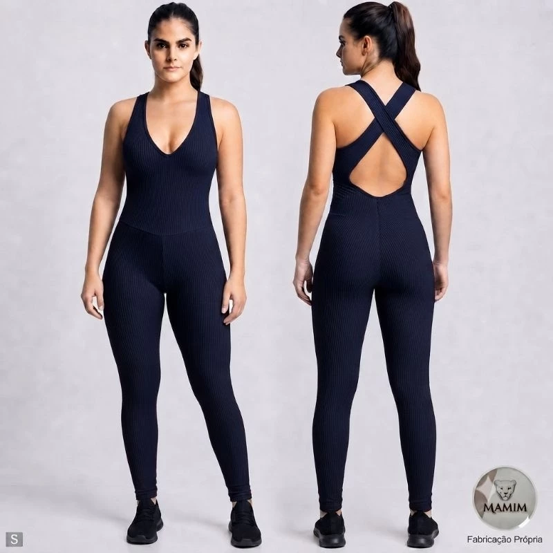 Macacão Macaquinho Feminino Longo Canelado Fitness Academia Sem Bojo Zero transparência, Modela O Corpo — imagem 1