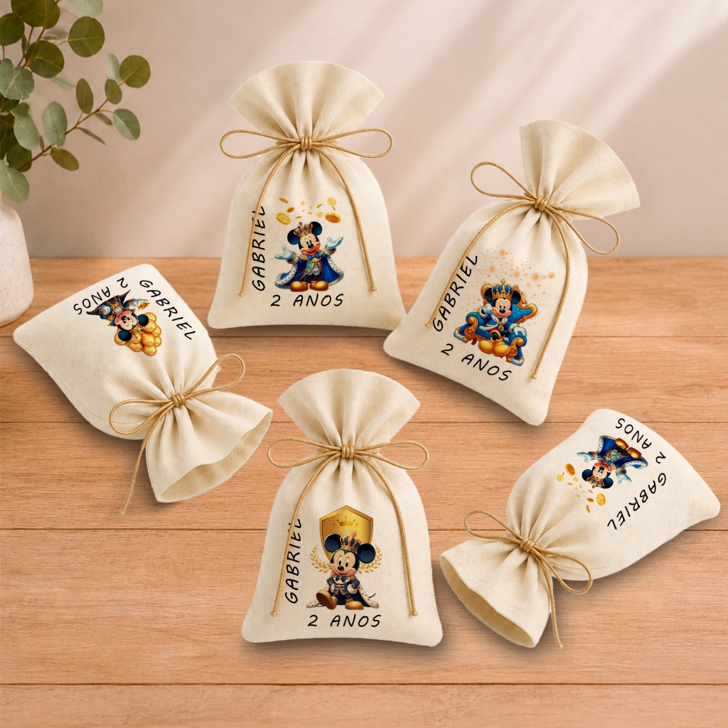 Kit 20 Saquinhos Lembrancinha Personalizada Festa Infantil Aniversário Mickey Realeza Azul 11x17