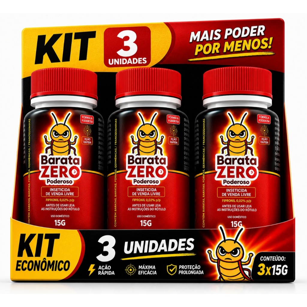 Inseticida Barata Zero Poderoso-Mata Francesinha-Formigas-Insetos Rasteiros-Kit 3 Und