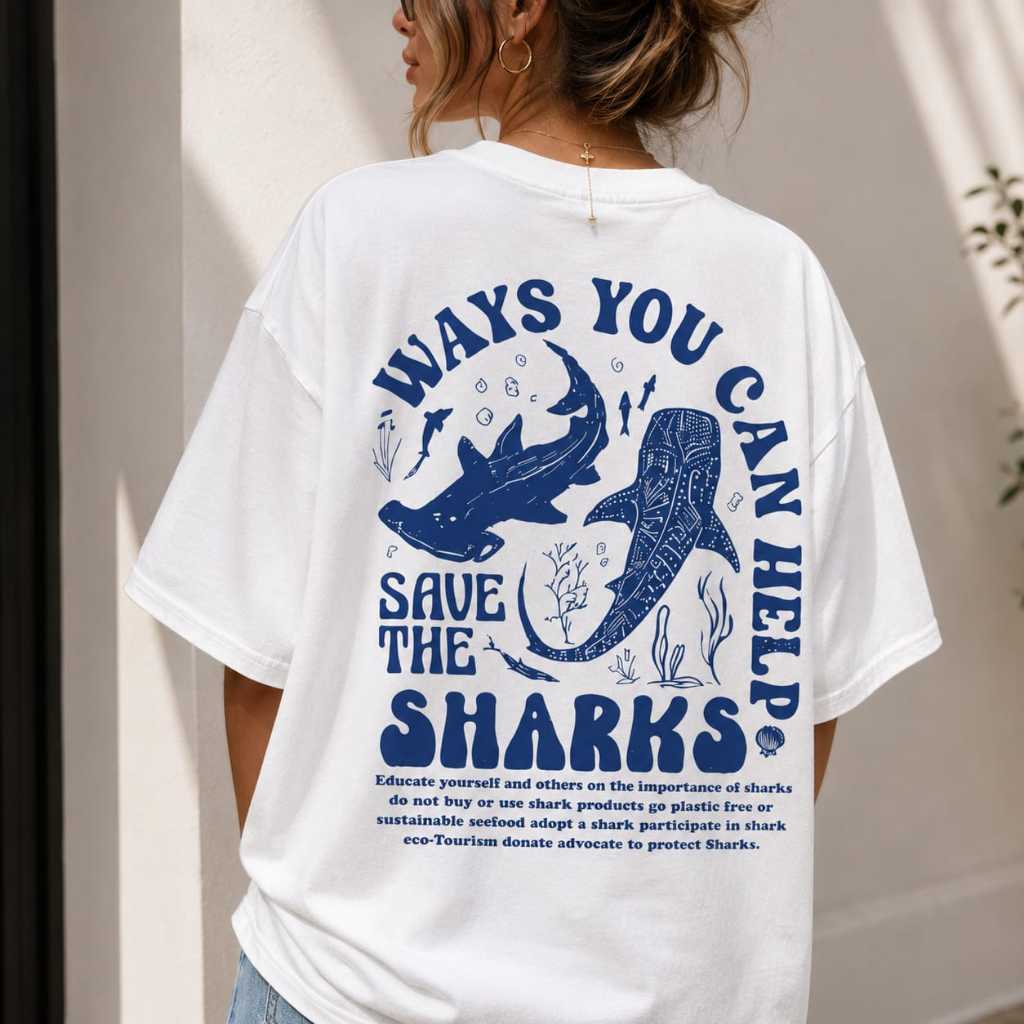 Camiseta Feminina Oversized Estampada Shark Delicada Linha Premium 100% Algodão Confortável Academia