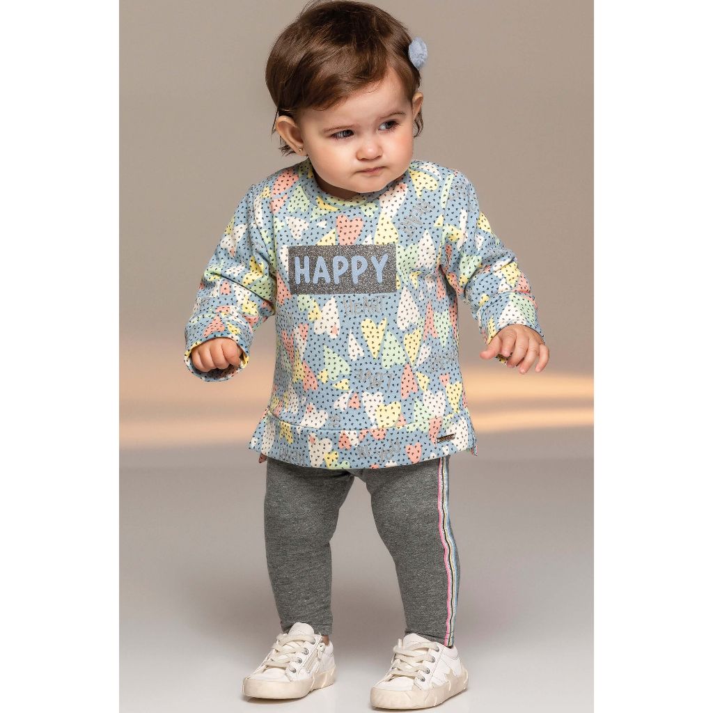 Conjunto  para Bebê Infantil Feminino Coloritta Blusa Manga Longa Estampada E Calça Legging Confort