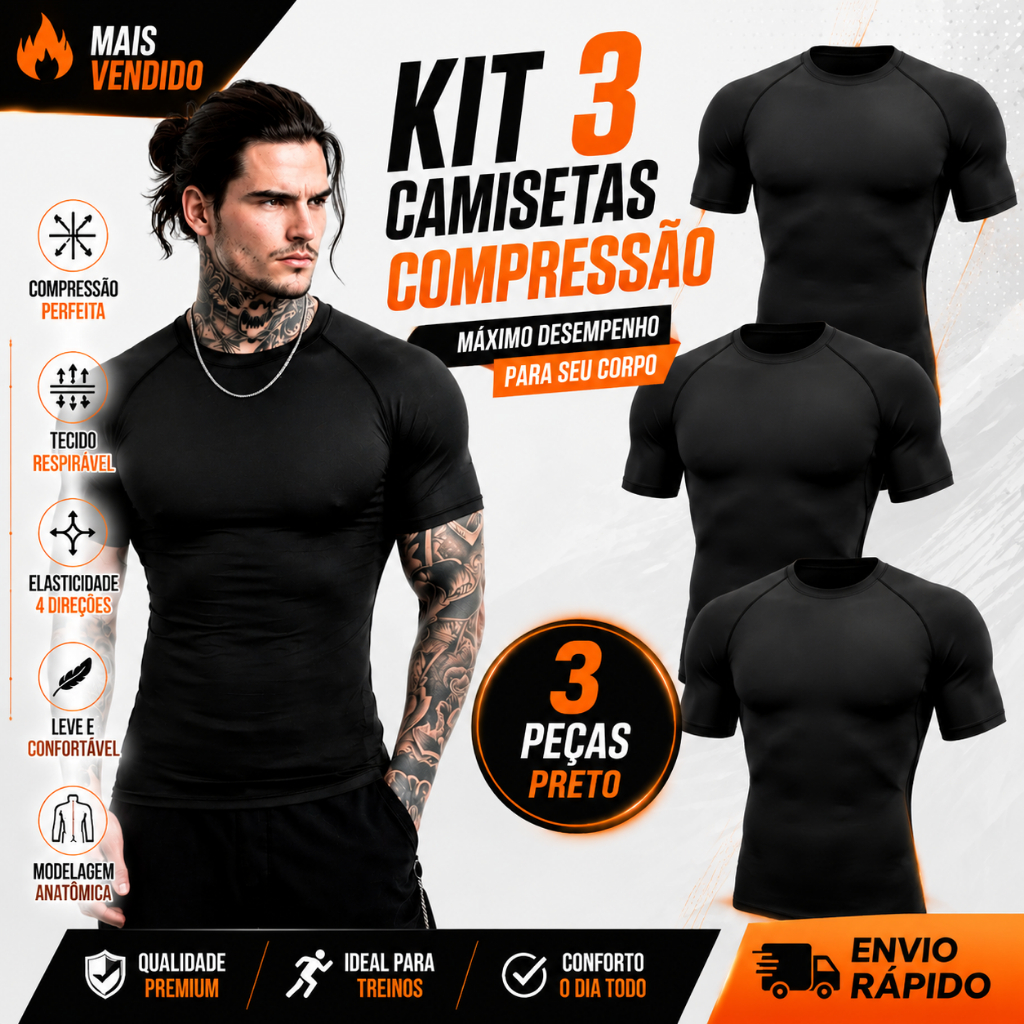 Kit Camisa Camiseta Compressão Esportiva Masculina Academia Lisa Manga Curta Leve Fitness
