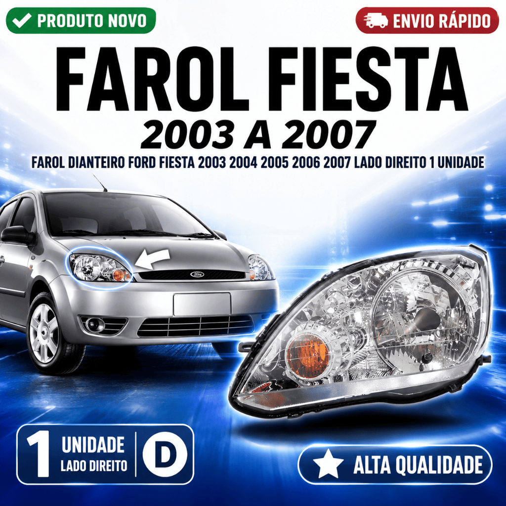 Farol Dianteiro Ford Fiesta 2003 2004 2005 2006 2007 Lado Direito 1 Unidade