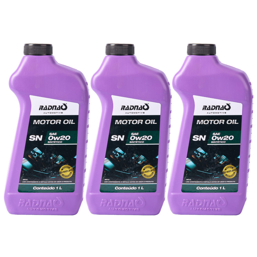 Kit 3L Óleo De Motor 0W20 API SN Sintético Radnaq 1 Litro