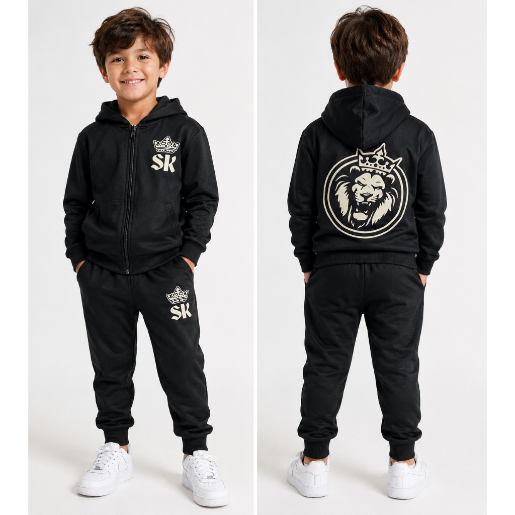 Moletom Infantil Masculino Conjunto Completo Casaco e Calça para Inverno 2 a 14 Anos