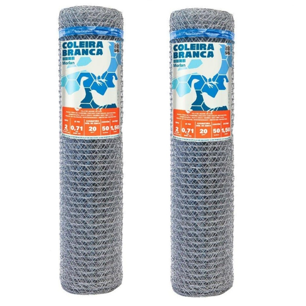 Kit 2 Tela Galinheiro Galvanizada Arame Fio 22 1,8m X 50m