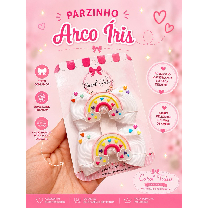 Par de laço arco íris | Laço infantil arco íris | acessório cabelo infantil | presilha infantil arco íris