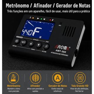 Afinador e Metrônomo 3 em 1 l Aroma AMT-560 - Para Guitarra, Baixo, Violino, Ukulele