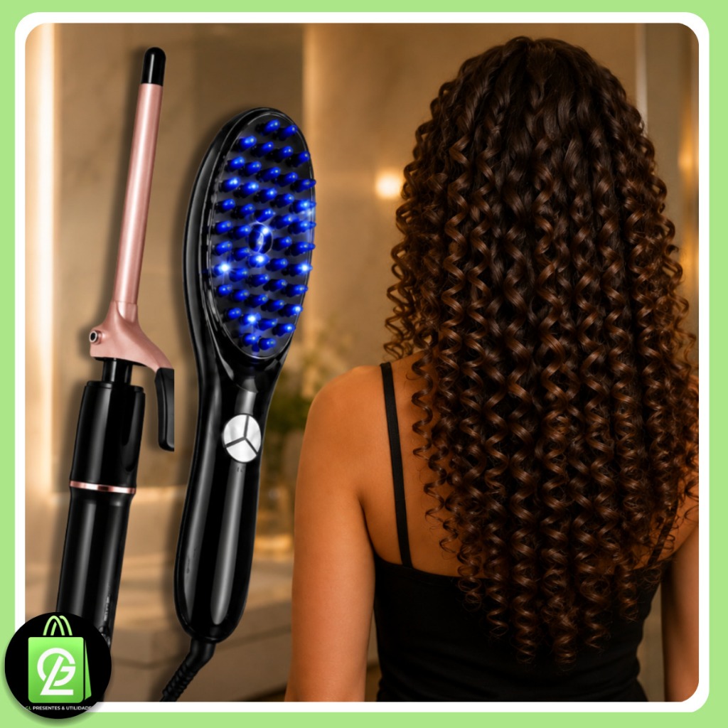 Kit Babyliss Escova Pente Terapêutica Massageadora 4 em 1 LED Íons Modelador Cachos Cabelo Perfeito Profissional Bivolt