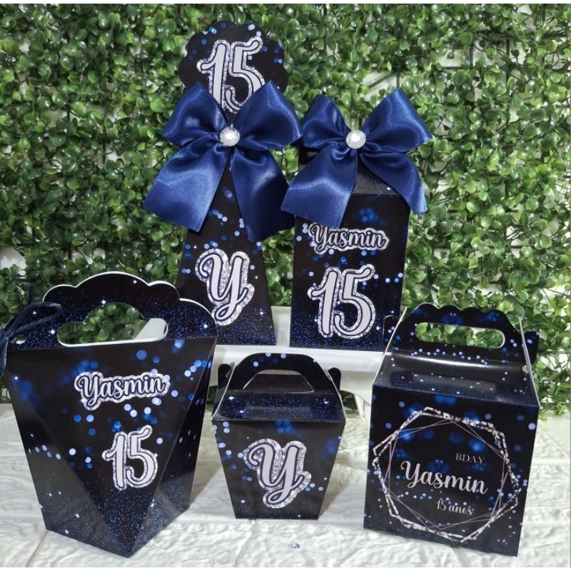 Kit Caixinhas Azul Marinho 15 anos,Debutante(FAZEMOS TDS IDADES)Lembrancinha Personalizada Aniversário