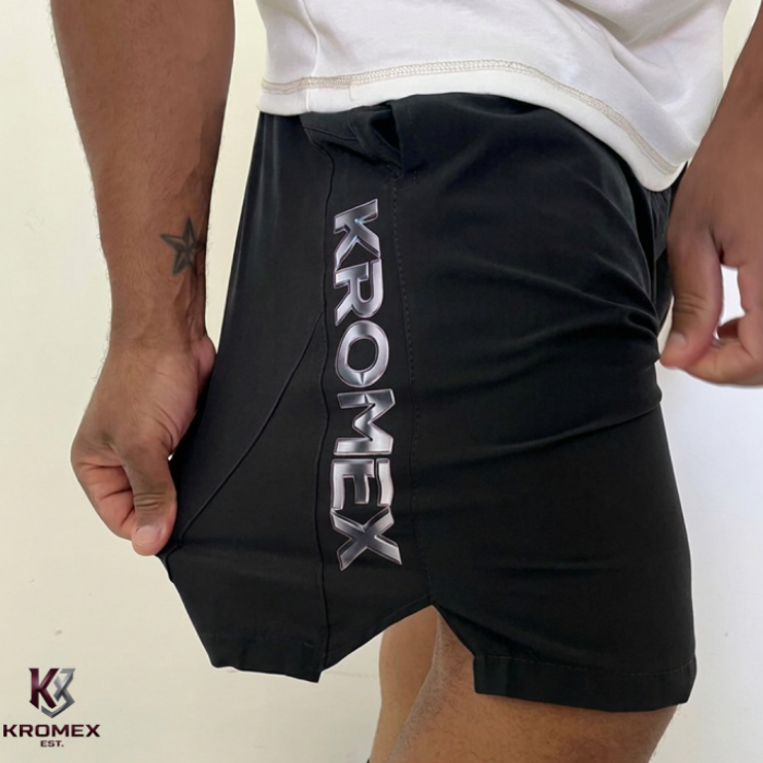 Bermuda Shorts Academia Masculina Kromex Fitness Treino Musculação Crossfit Poliéster com Elastano Bolso Cós Reforçado