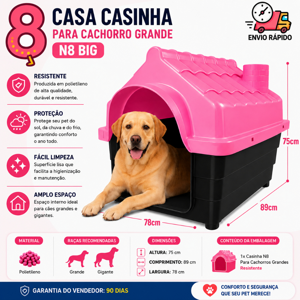 Casinha Plástica Desmontável Cachorros Cães Grande Porte N 8