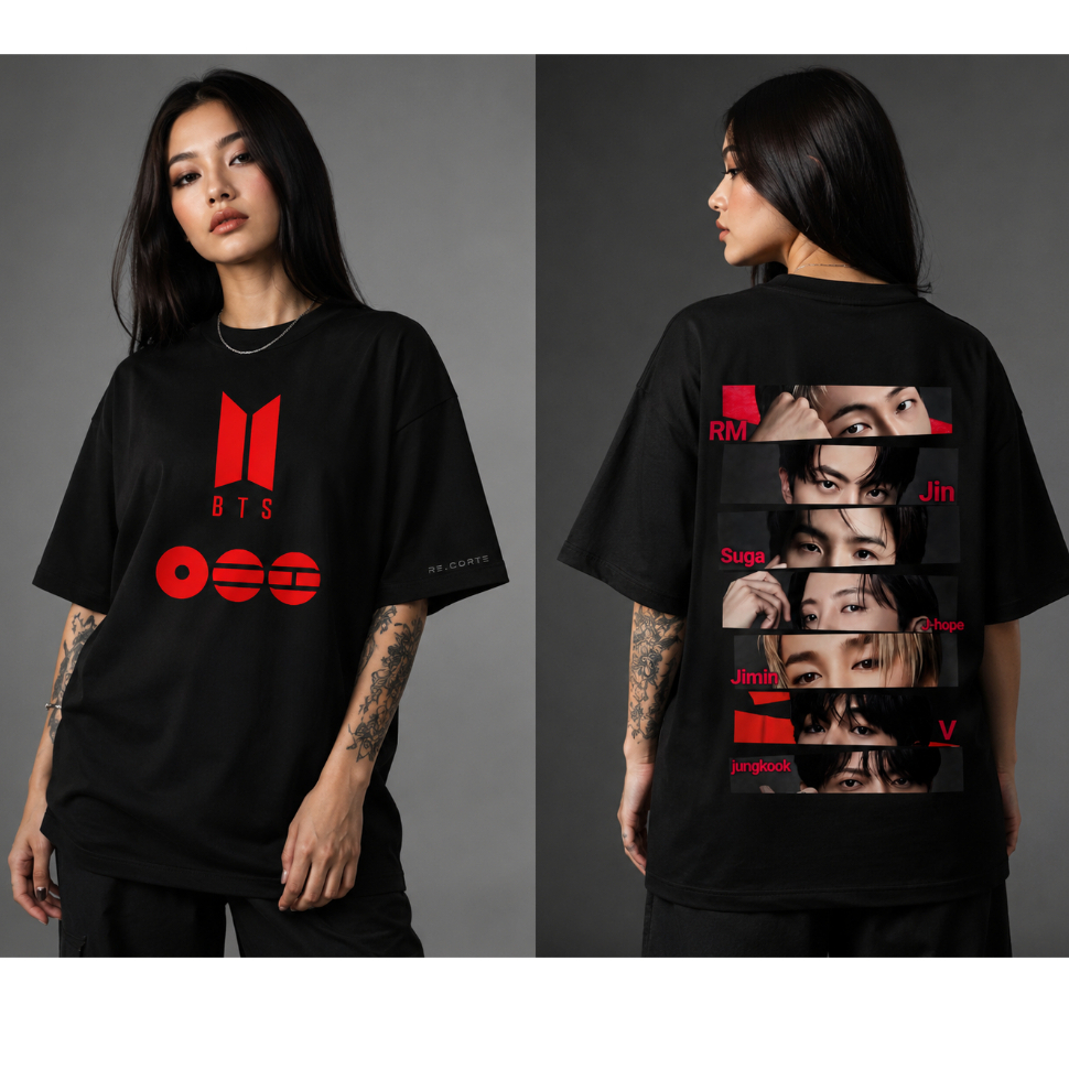 Camiseta Oversized BTS KPOP Unisex Streetwear 100% ALGODÃO e SUEDINE PREMIUM Estampada Premium