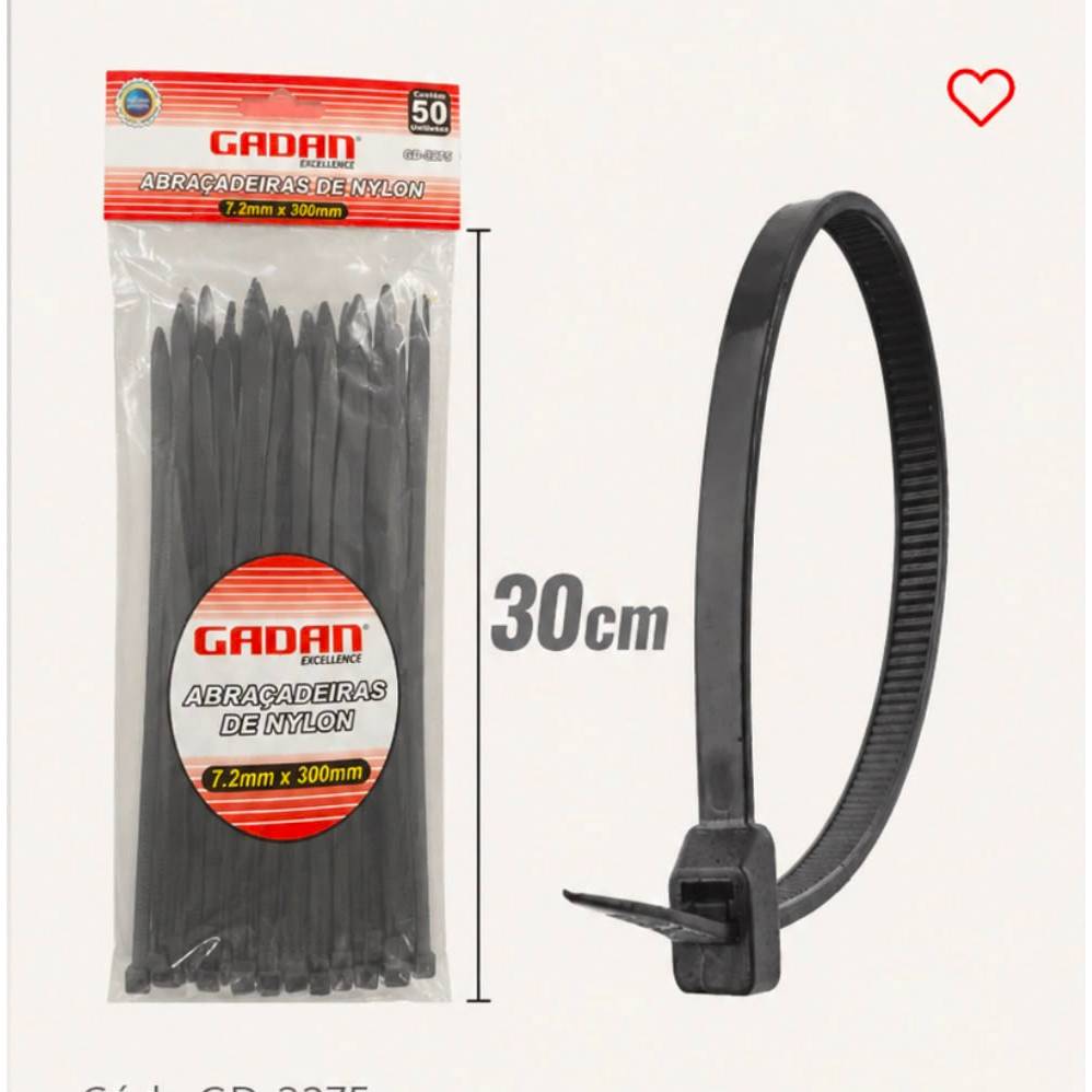 Kit com 50 Abraçadeiras de Nylon 7,2 x 400mm |7,2 x 500mm | 7,2 x 300mm Gadan – Uso Pesado | Não arrebenta — imagem 2 de 2