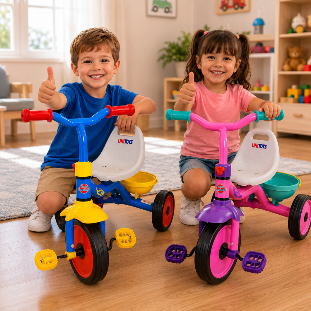Triciclo Infantil Motoca Rosa ou Azul +18 Meses Unitoys Pedal Seguro Resistente Até 30kg Confortável