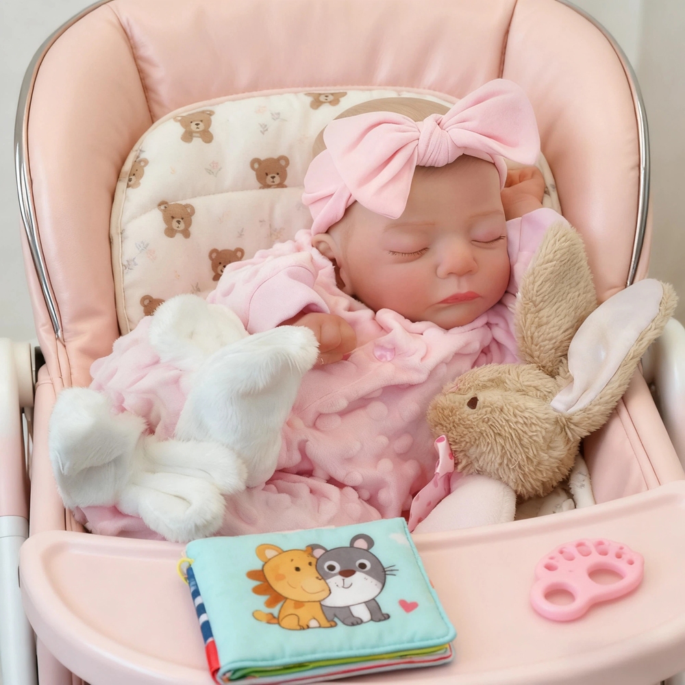 BRASTOY Boneca Bebê Reborn Silicone 48cm Menina com Olhos Fechados Rosa