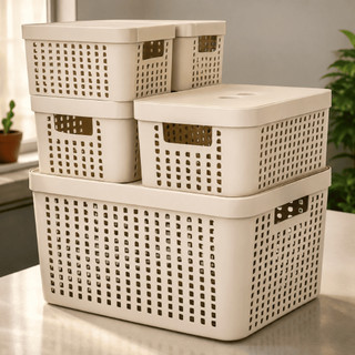 Kit 5 Caixas Organizadoras com Tampa Cesto Grande de Plástico 2 Litros 4,5 Litros 17 Litr…