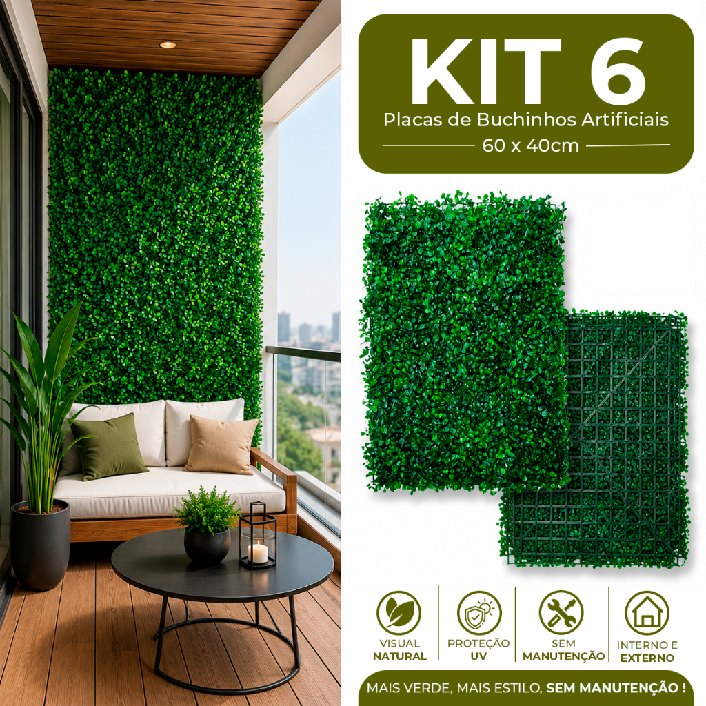 Kit Placas 40x60 Buchinhos Grama Artificial Jardim Vertical Parede Verde Muro inglês