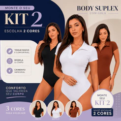 Kit 2 Body Feminino Suplex Gola Polo Manga Curta Decote V Básico Justo Escolha 2 Cores Manga Curta