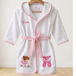 Roupão Infantil Bailarina Personalizado com Nome | Menina | Toalha Döhler Artesanalle