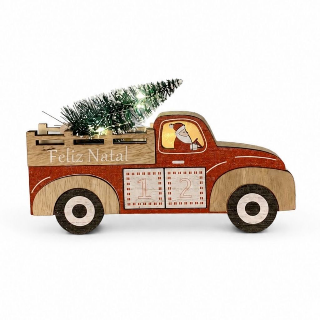 Enfeite Natalino Carro do Papai Noel com Árvore de Natal