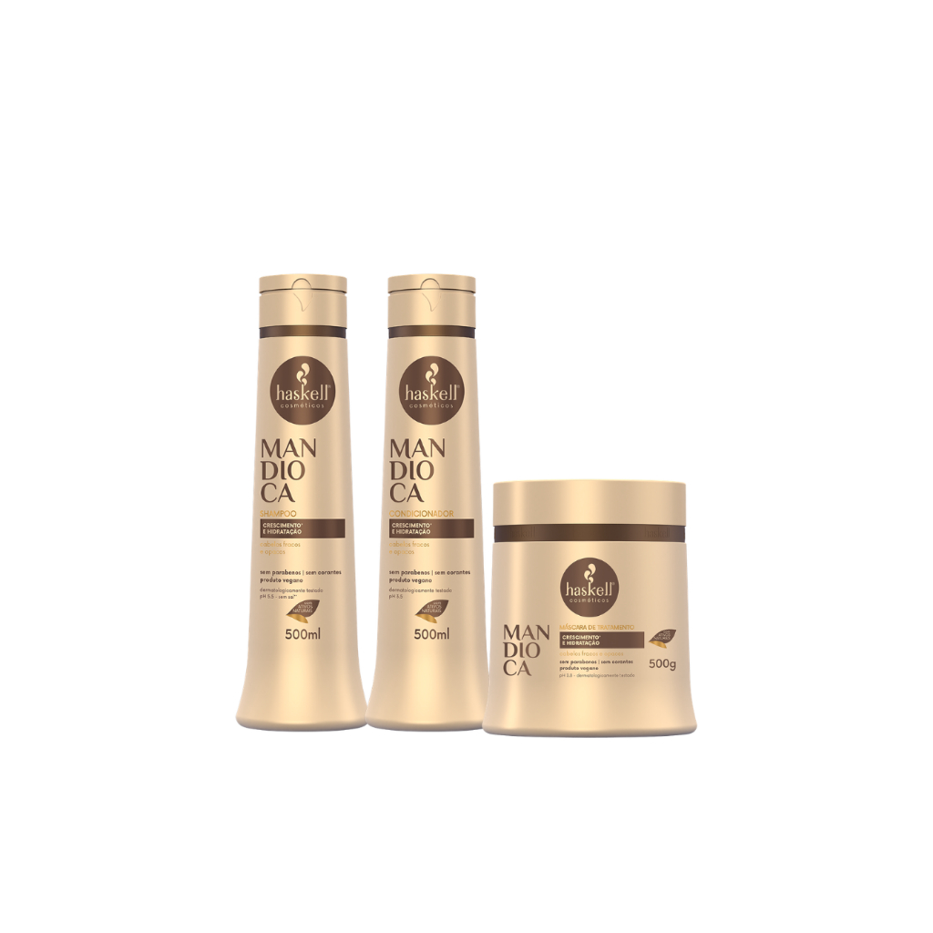Kit Mandioca Shampoo, Condiconador e Mascara 500ml Haskell