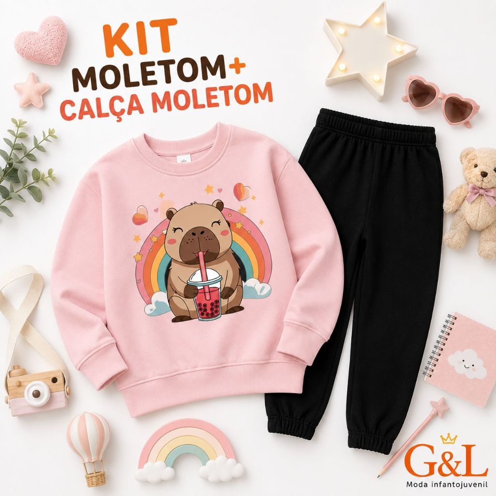 Kit Moletom Infantil Flanelado + Calça Moletom 100% Algodão Unissex Inverno Conjunto Infantil Menino Menina Tam 2 ao 16